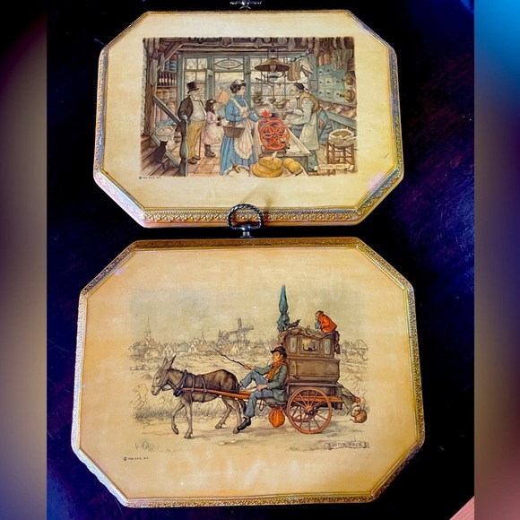 Anton Pieck Wall Decor Art Prints Octagon Framed Vintage Dutch‎ Scenes - Picture 1 of 8